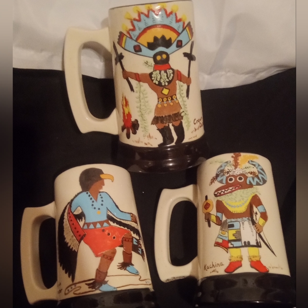 Hand painted native American Apache art on beer mug